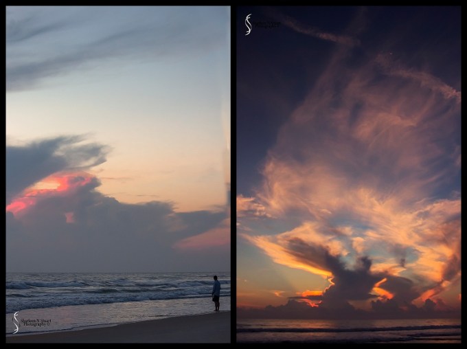 Slowly the sunrise begins to appear from behind the clouds