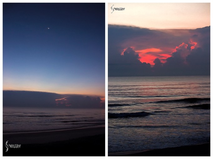 The moon was still up and a bank of clouds was blocking the sunrise