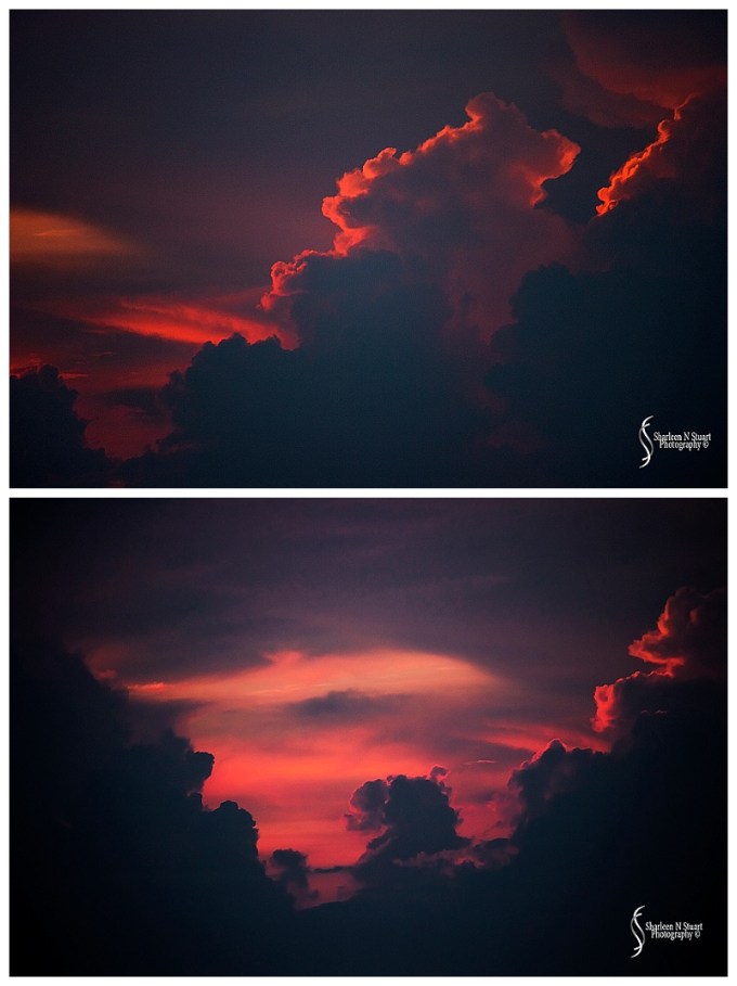 Zooming into the center of the red sky gives and interesting highlight on the edge of the darkened clouds