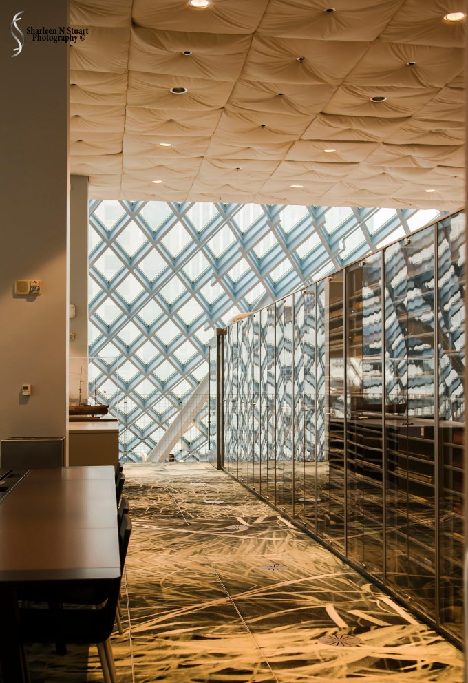Inside the Seattle Library - starting at the 10th floor and working out way down in a spiral formation.